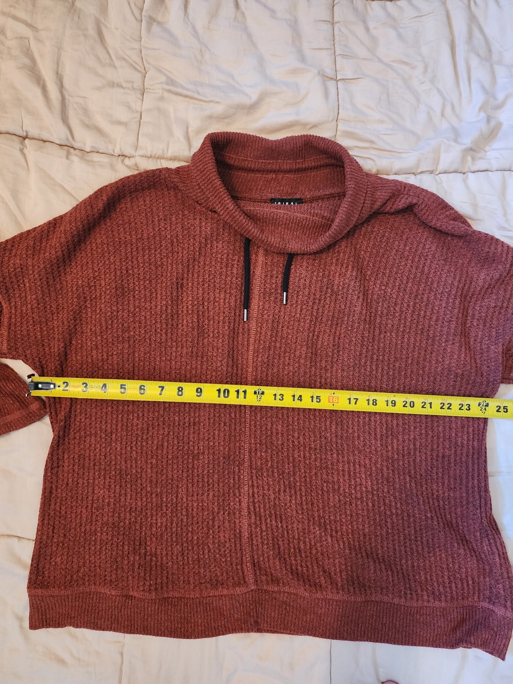 Tribal Sportswear Rust Waffle Knit Drawstring Cowl Neck Sweater Size XXL - Picture 5 of 6